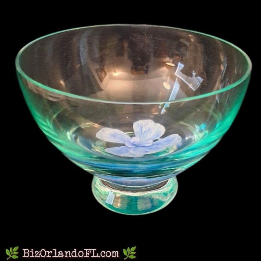 VINTAGE: Caithness Glass Tranquility Blue Flowers Art Glass Bowl Vase Scotland